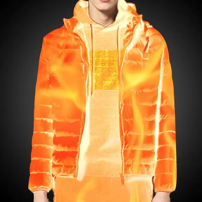Hommes hiver chaud USB vestes chauffantes Thermostat intelligent couleur Pure à capuche vêtements chauffants imperméable