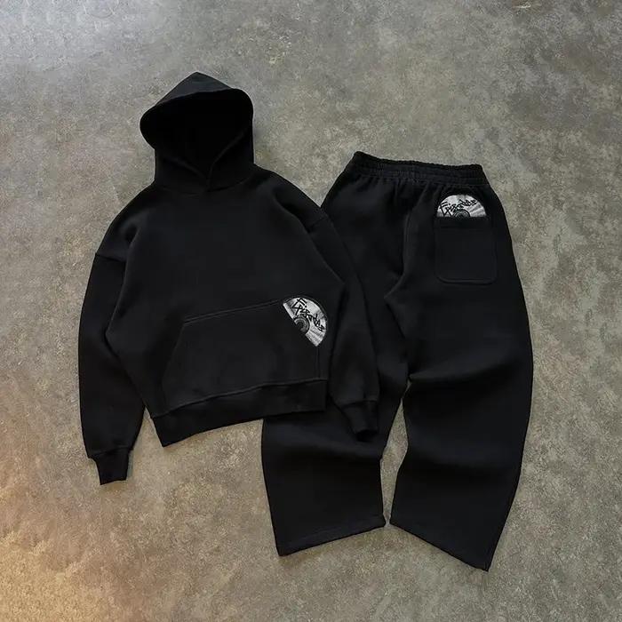 Ensemble sweat à capuche et pantalon tendance printemps, motif brodé 3D, couleur unie Y2K, ensemble