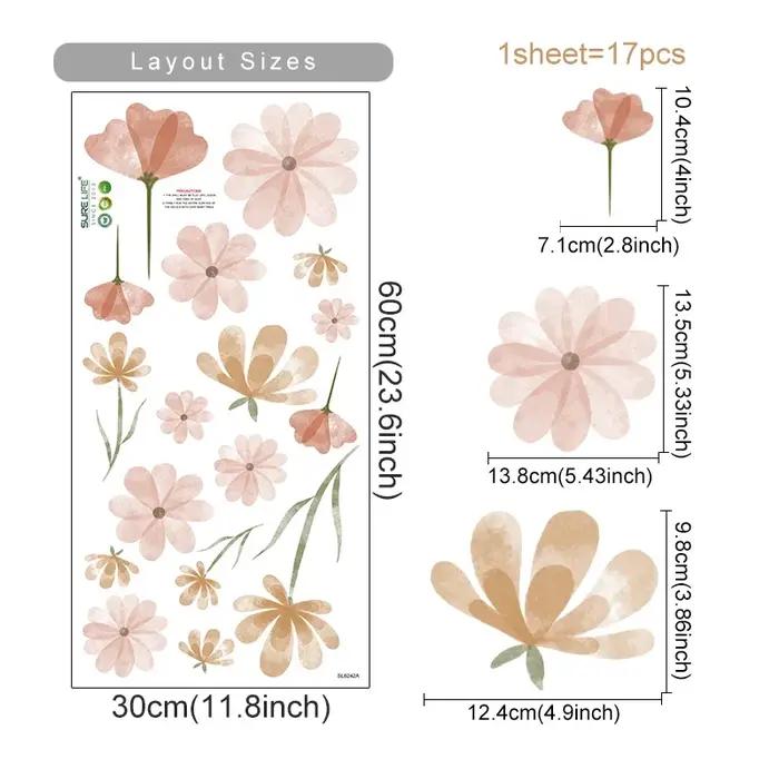 Autocollant mural fleur bohème aquarelle pour chambre d'enfant