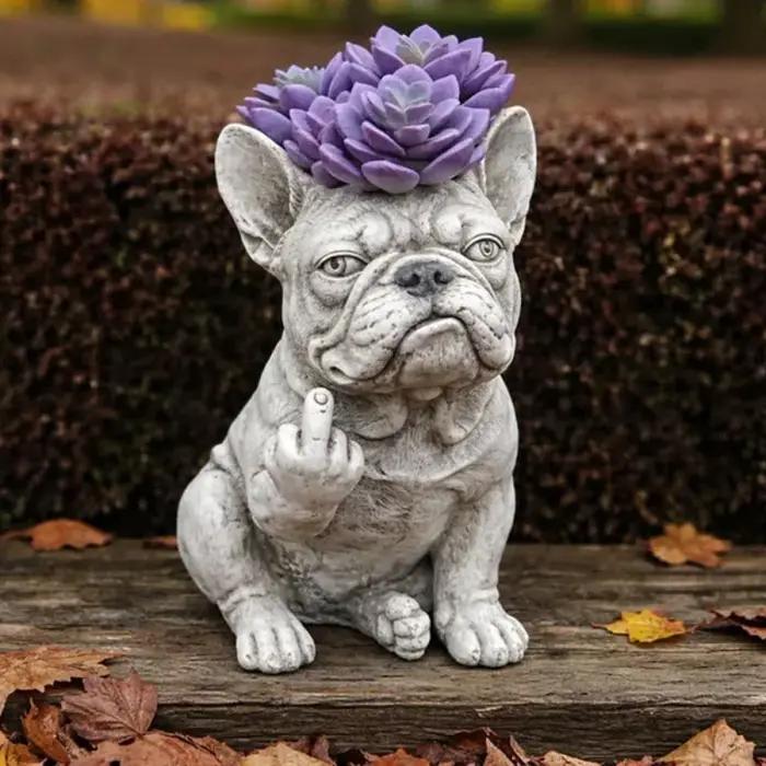 Pot de fleurs en résine en forme de bouledogue français avec doigt d'honneur pour succulentes et fleurs occasions spéciales décoration intérieure et extérieure