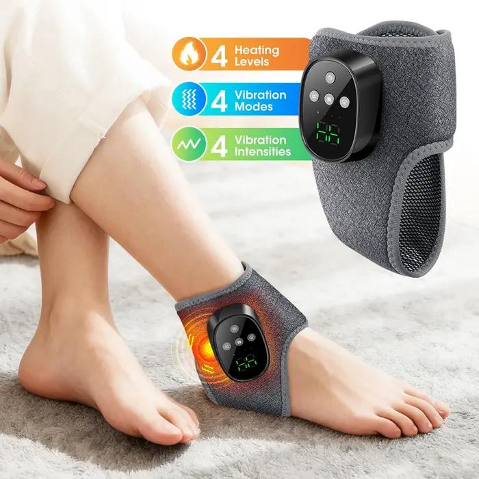Attelle de cheville électrique, masseur vibrant chauffant sans fil à 4 niveaux pour pied gauche et droit, bracelet de massage, attelle de cheville et de poignet à compresse chaude