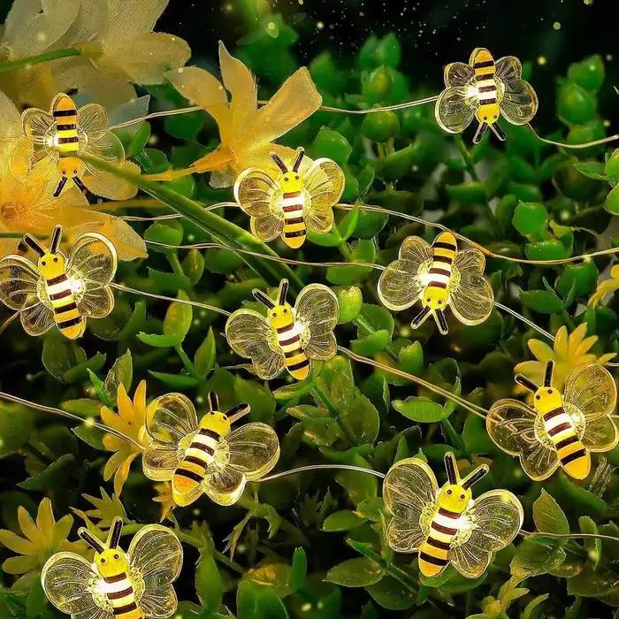 1 paquet de lumières d'abeille à piles, guirlande lumineuse décorative pour plantes de chambre à cou
