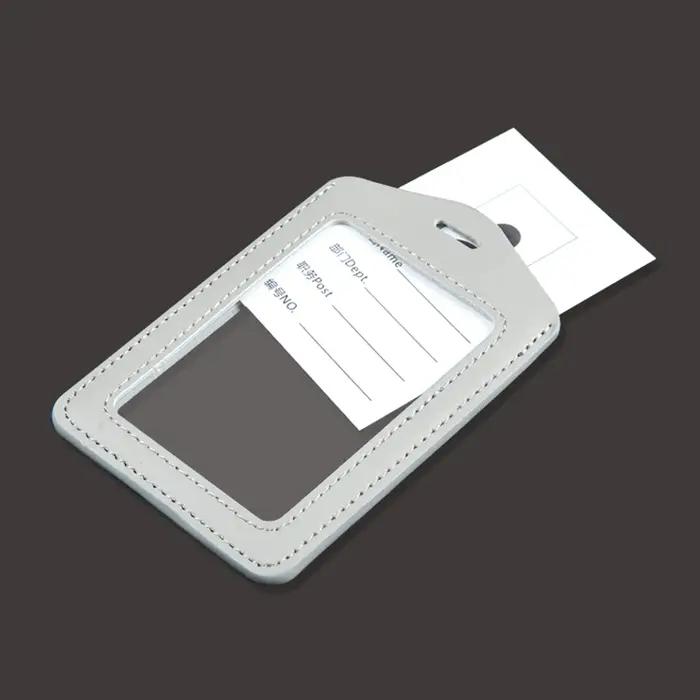 Porte-badge en cuir pour carte d'identité professionnelle avec cordon de cou, étui pour carte de crédit et carte d'identité nominative