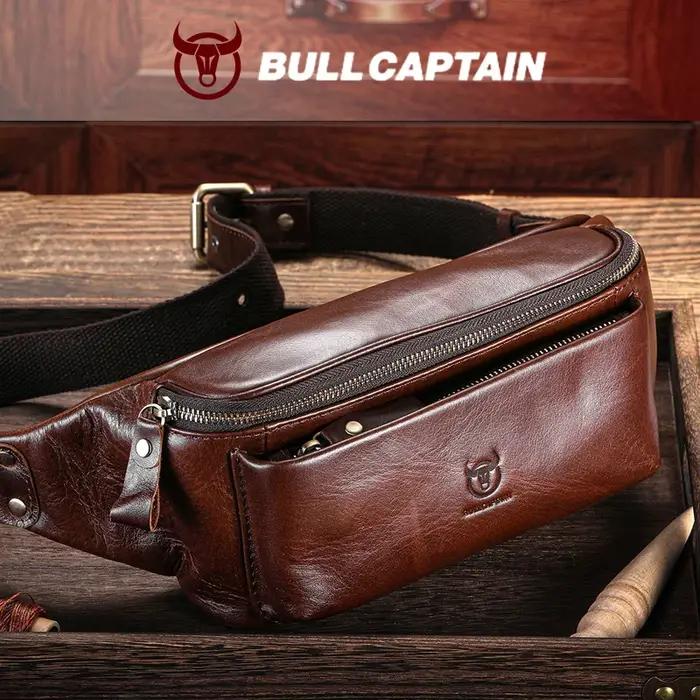 BULLCAPTAIN sac de taille en cuir véritable pour hommes sac d'alpinisme rétro décontracté multifonct