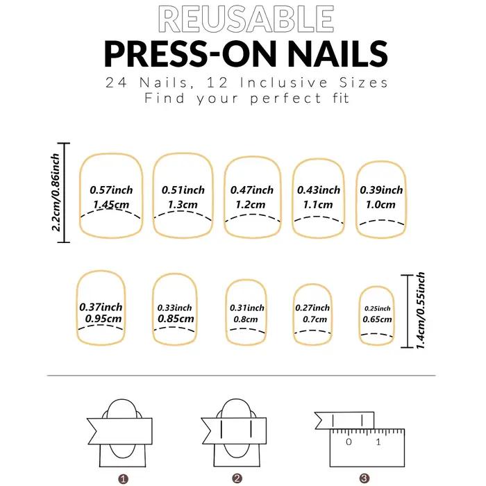 24 pièces presse sur ongles nœud papillon noir presse sur ongles blanc perle douce pointe française