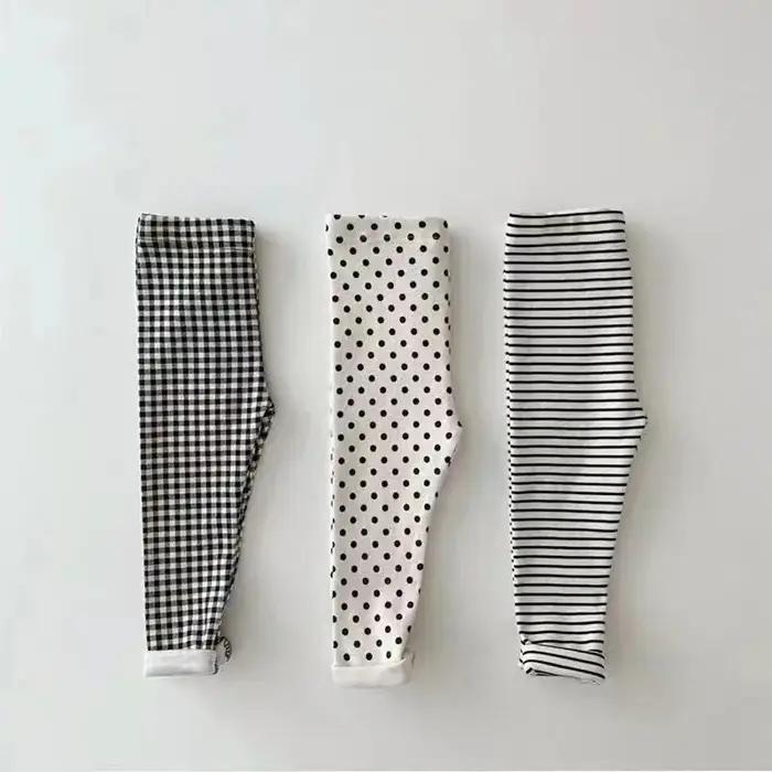 Pantalon en coton à rayures élastiques pour fille de 0 à 6 ans, vêtement pour enfant, couleur unie,