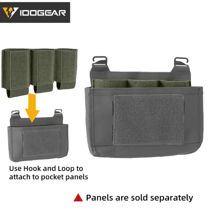 Poche triple chargeurs IDOGEAR 3598 : étui élastique hook loop accès rapide pour plateformes tactiques