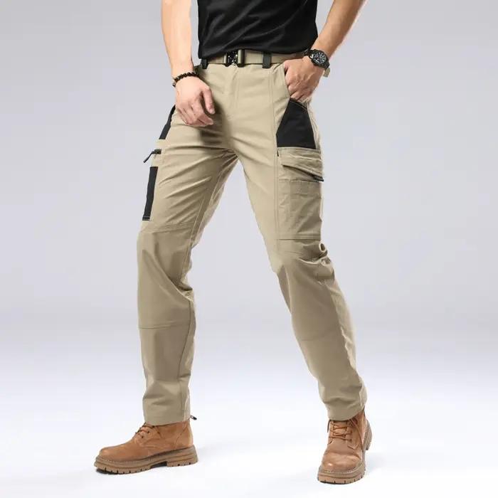 Pantalon cargo homme été HIQOR pour randonnée et travail - Coupe droite décontractée jogger américain
