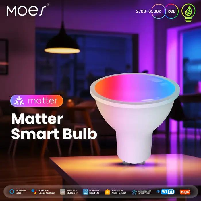 MOES Tuya Matter WiFi GU10 ampoule intelligente lumière LED à intensité variable 16 millions de coul