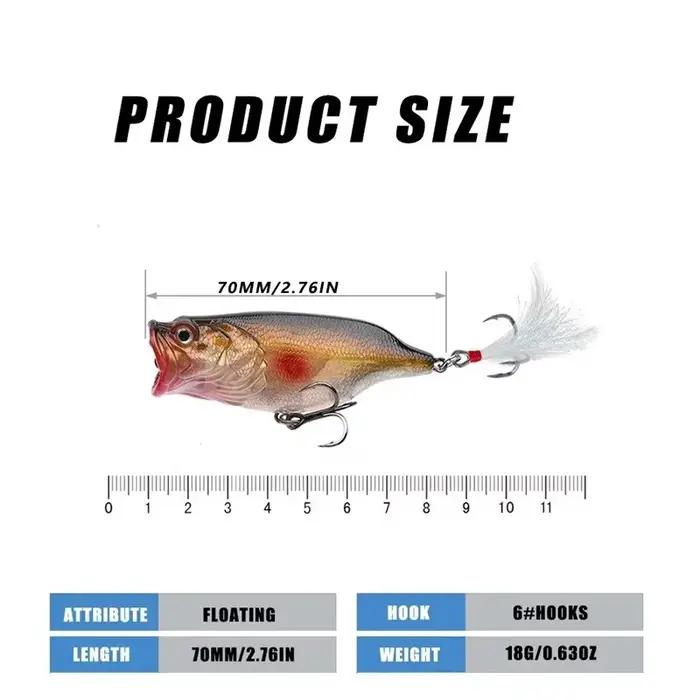 Leurre de pêche Topwater Popper 18g pour bar, chevesne, serpent de mer eau douce action flottante walk the dog occasion pêche en bateau, plage, lac, rivière