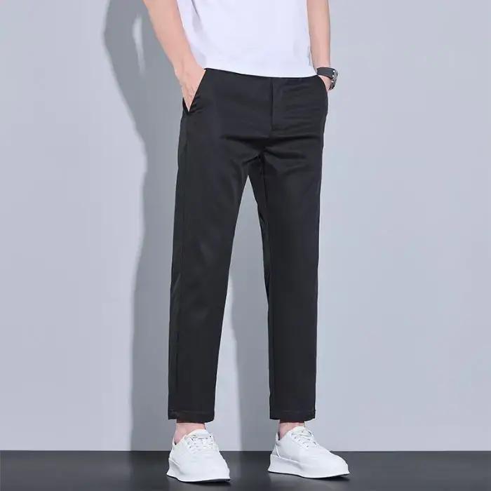 Pantalon pour homme décontracté en polyester bleu ciel, vert armée, noir ou vert - coupe droite, longueur cheville, fermeture élastique, saison estivale