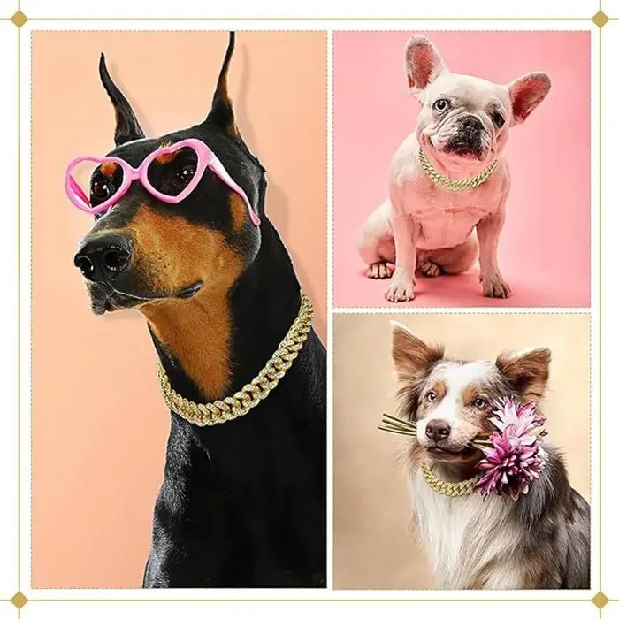 Laisse en chaîne métallique ornée de collier cubain en diamant artificiel pour chien et chat toutes étapes de vie sécurité élégance cadeau occasionnels