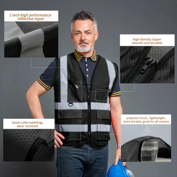 Gilet de sécurité réfléchissant pour femmes et hommes, haute visibilité, avec poches, fermeture éclair sur le devant, rencontre les normes ANSI/ISEA