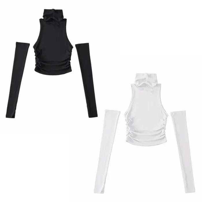 Femme vêtements automne 2025 débardeur manches couverture sans manches plis latéraux col roulé T-shi