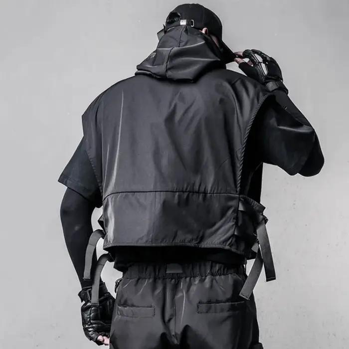 Fonction tactique ruban Patchwork conception Cargo gilet homme vêtements Techwear Style haute rue à capuche hauts sans manche chalecos