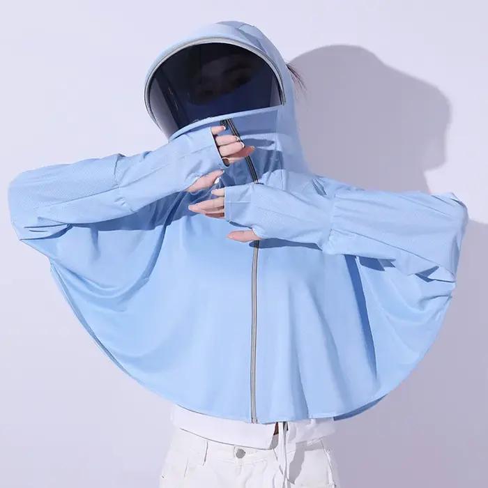 Cape de protection solaire en soie glacée pour femmes, style décontracté, six couleurs, protection UV supérieure, manches chauve-souris, fermeture éclair totale, confort maximal pour les journées chaudes
