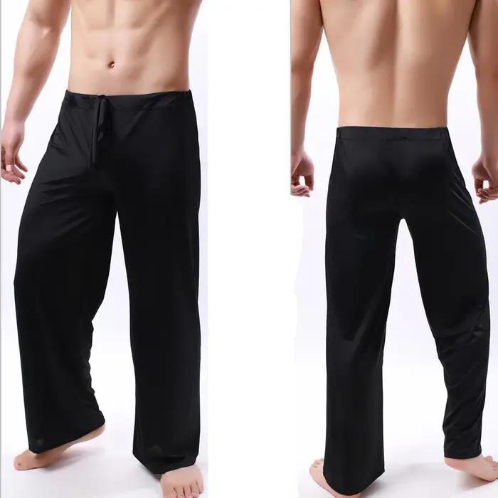 Pantalons de yoga pour hommes sexy, taille basse, cordon de serrage, coupe droite, ample, fin, sport