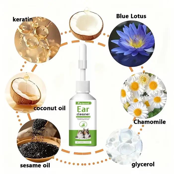 Nettoyant auriculaire naturel à base de plantes pour chiens et chats liquide nettoyant facile à utiliser pour oreilles propres et saines soin quotidien doux à domicile pour chiens et chats
