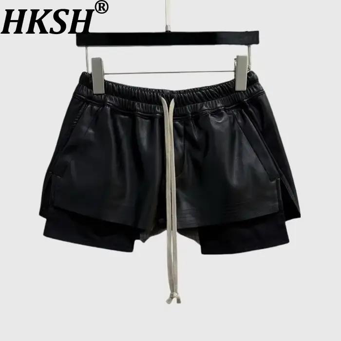 HKSH été nouvelles femmes Style foncé Shorts en cuir PU cordon taille élastique mode Punk Streetwear
