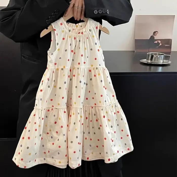 Humor ours enfants vêtements été à pois jupe mode gilet décontracté robe de princesse confort