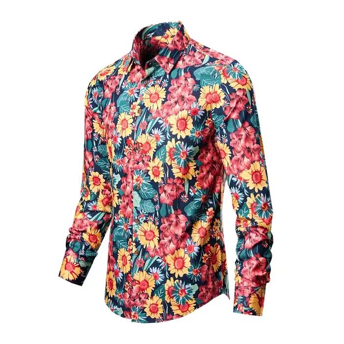 Chemise homme décontractée en coton vintage à fleurs pour printemps et automne ocassions spéciales