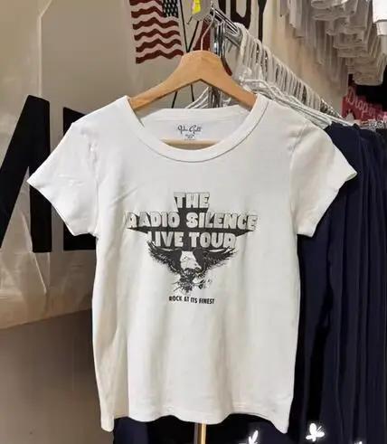 Mode aigle lettres imprimer à manches courtes t-shirt femmes été nouveau coton blanc décontracté col