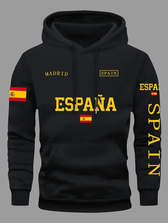 Sweatshirt à capuche unisexe imprimé drapeau espagnol confortable et stylé pour hommes activités quotidiennes vacances sport décontracté