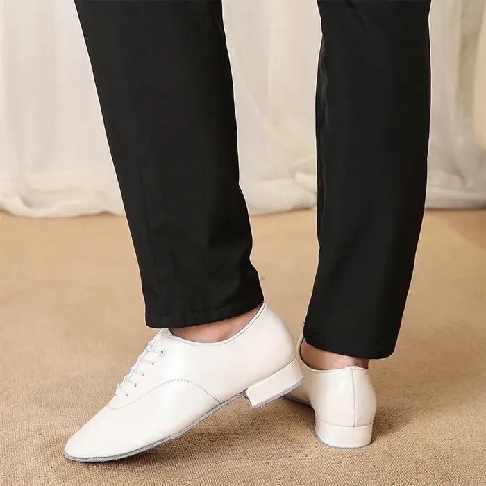 Chaussures de danse latine professionnelles hommes noir blanc talon bas hauteur 2.5 cm chaussures St
