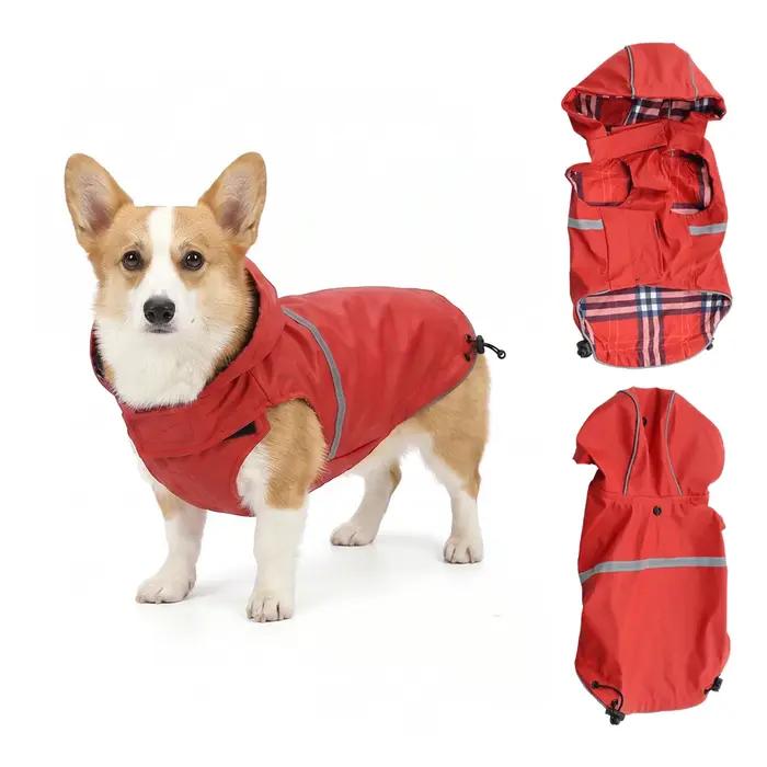 Manteau de pluie pour chien, imperméable réfléchissant réglable avec capuche et trou pour laisse, doublure respirante double couche, adapté aux chiens