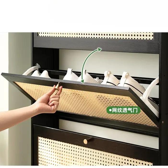 Organisateur de rangement à porte rabattable, étagère à chaussures de couloir mince, armoire à chaus