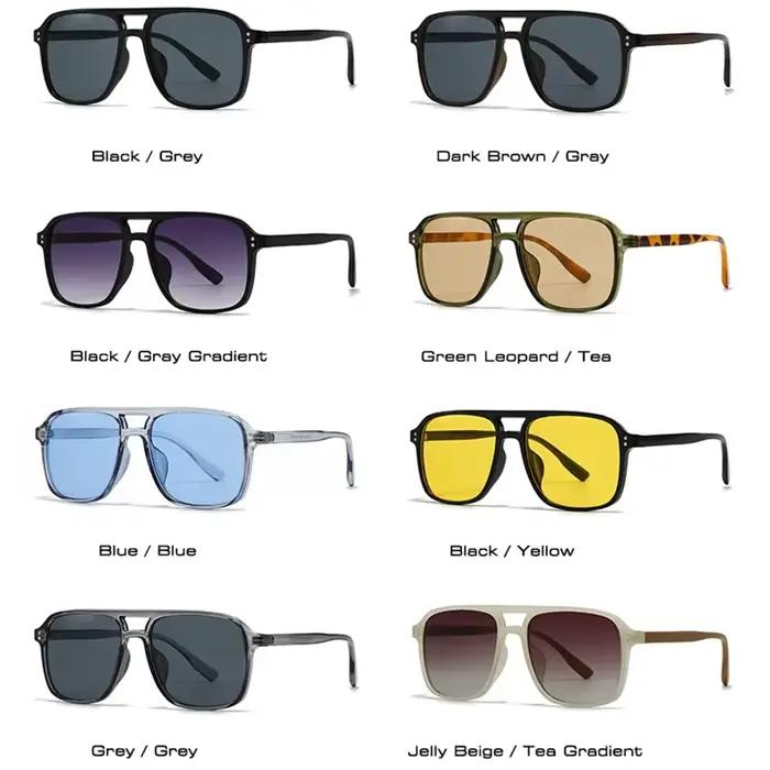 SO & EI mode Double ponts carrés Rivets femmes lunettes de soleil rétro hommes dégradé nuances UV400