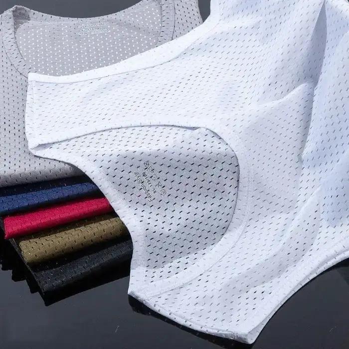 Nouveaux hommes maille gilet glace soie séchage rapide musculation débardeurs Fitness Muscle sans ma