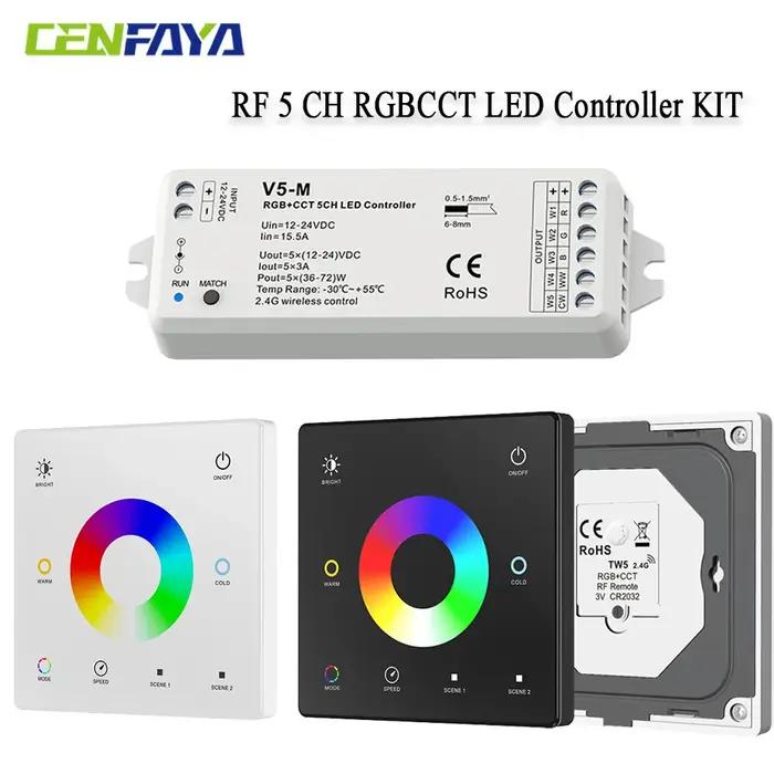 Contrôleur LED sans fil avec télécommande RF, 5 canaux, 2.4G, RGBCCT, RGBW, RGBWW, RGB, CCT, bandes