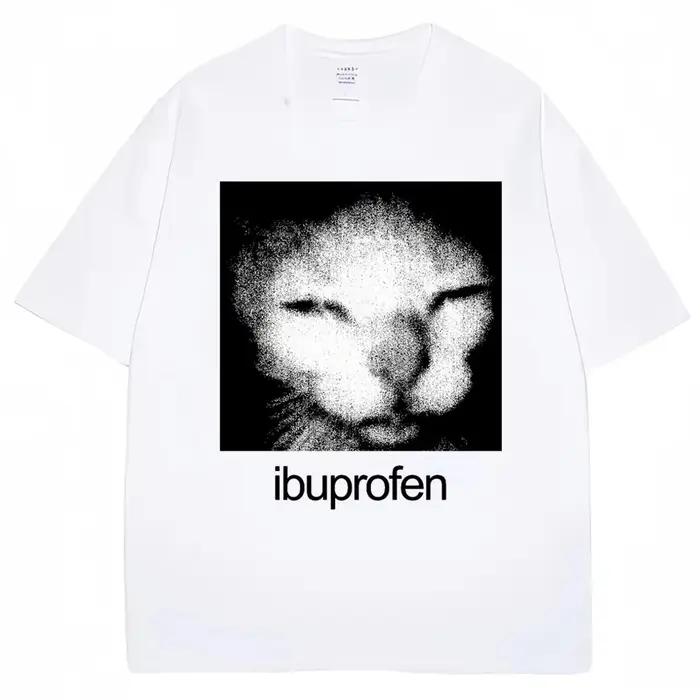 2026 Vintage Drôle Ibuprofen Chat Meme Graphique T-shirt Femmes Humor Mode T-shirts Surdimensionné Décontracté Streetwea