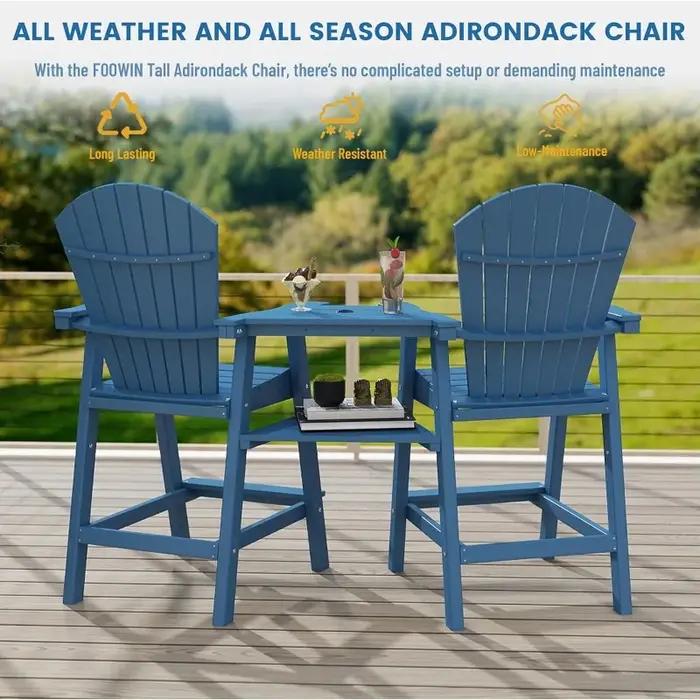 Ensemble de 2 chaises Adirondack hautes, chaise Adirondack en hauteur de barre HDPE toutes saisons a