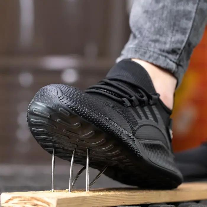 Bottes de sécurité pour hommes protection respirante anti-écrasement bout en acier baskets de travail construction confortables robustes