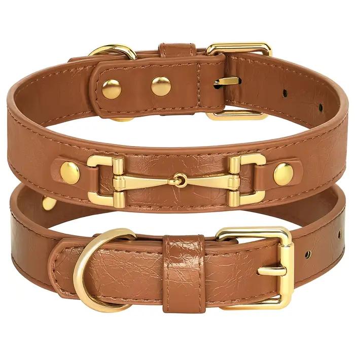 Collier en cuir véritable pour animaux de compagnie, accessoires en métal, petits et moyens chiens,