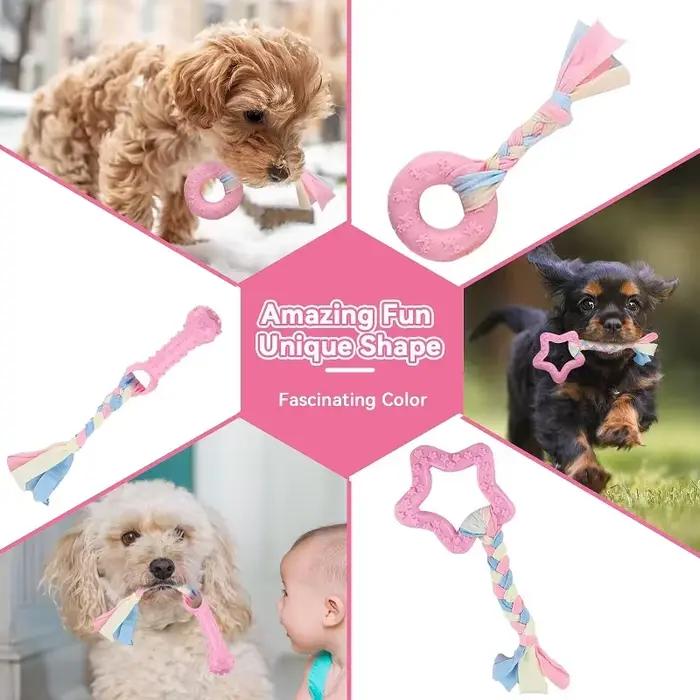 Jouets à mâcher pour chiens en caoutchouc souple rose et autres couleurs pour nettoyer les dents et favoriser le jeu interagissant avec des friandises pour petits et moyens chiens occasions spéciales