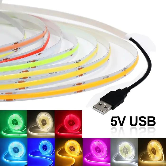 Bande lumineuse LED COB 8mm, 5V, 320 diodes/m, haute densité, souple, 3000K, 4000K, 6000K, rouge, bl