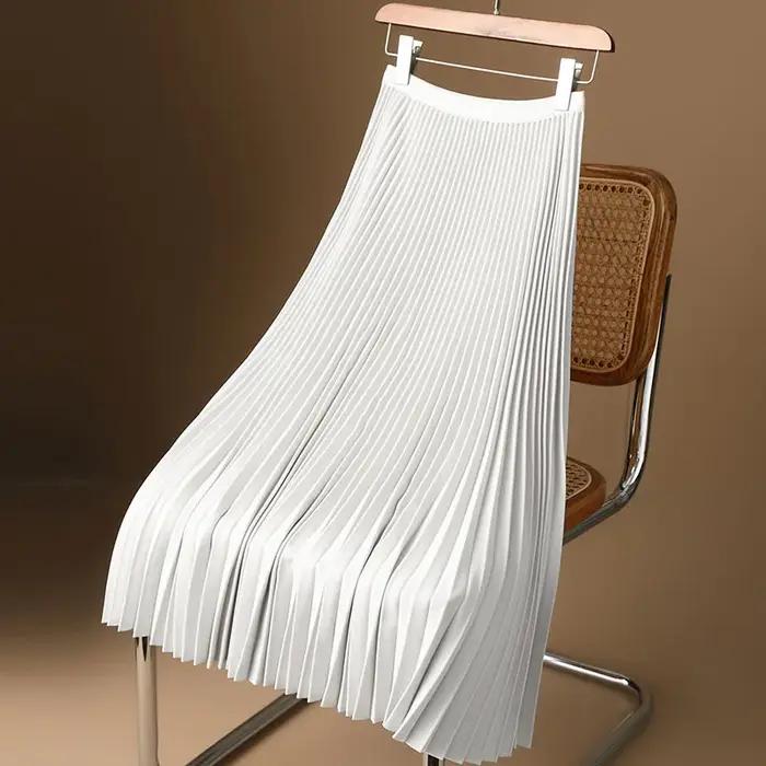Jupe mi-longue plissée taille haute pour femme