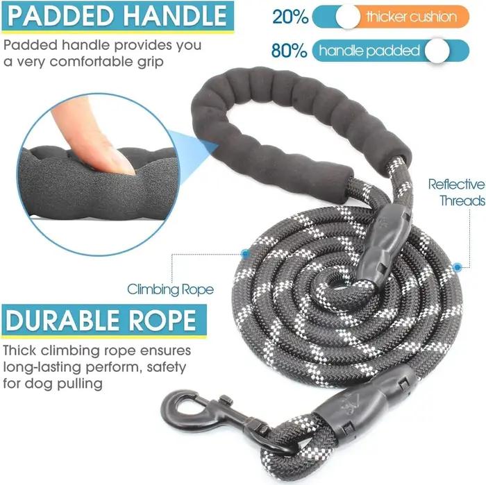 Laisse pour 3 chiens anti-emmêlement robuste avec amortisseur de chocs et poignée amovible pour promenade sécurisée et confortable