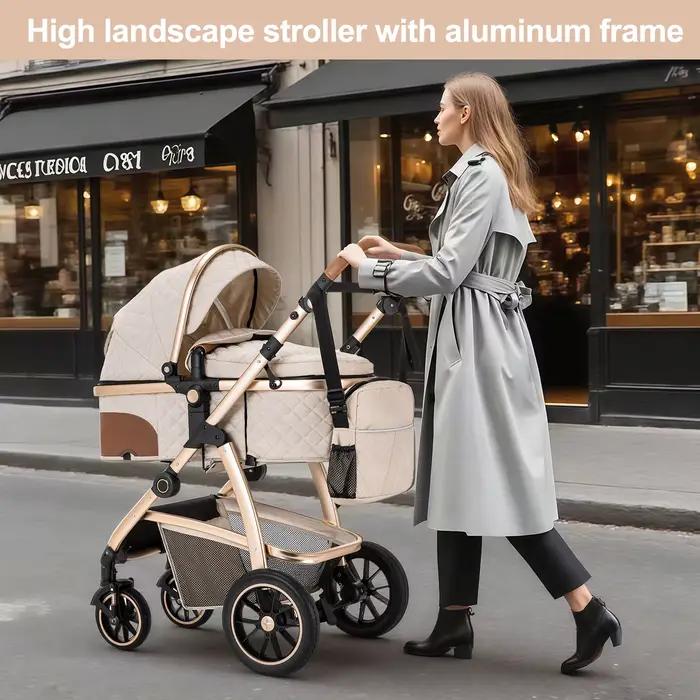 Landau bébé 3 en 1 poussette avec paysage haut poignée réglable landau de voyage avec moustiquaire p