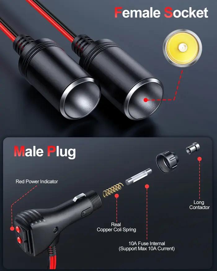 Anchtek 16AWG 1 à 2 adaptateur séparateur allume-cigare de voiture Port de chargeur d'alimentation p