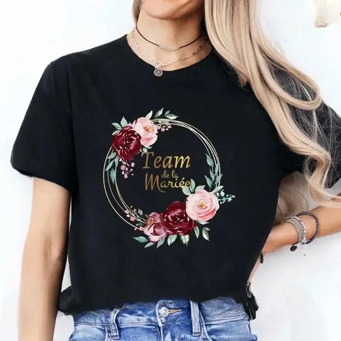 T-shirt Couronne pour EVJF junior décontracté printemps été polyester dessin animé pour demoiselles d'honneur mariage
