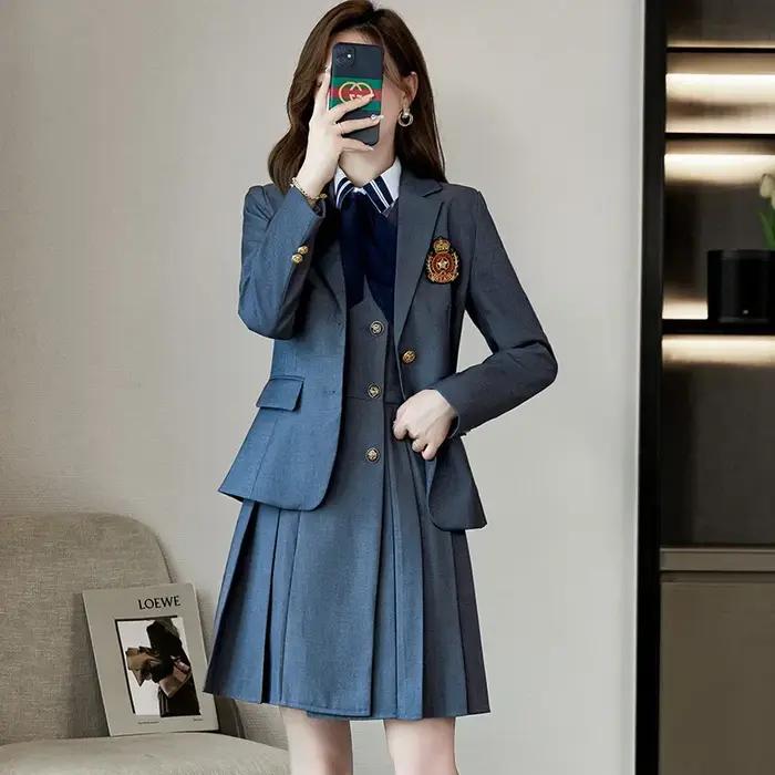 Robe gilet preppy professionnelle avec manches longues pour femmes automne hiver uniforme JK enseignement maternelle