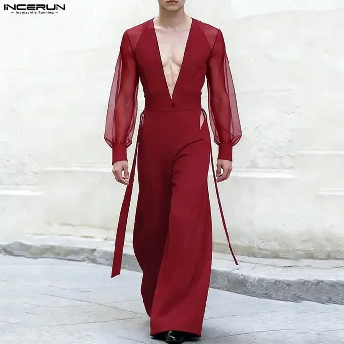 Combinaisons pour hommes INCERUN, style streetwear, à manches longues, col en V, transparentes, avec