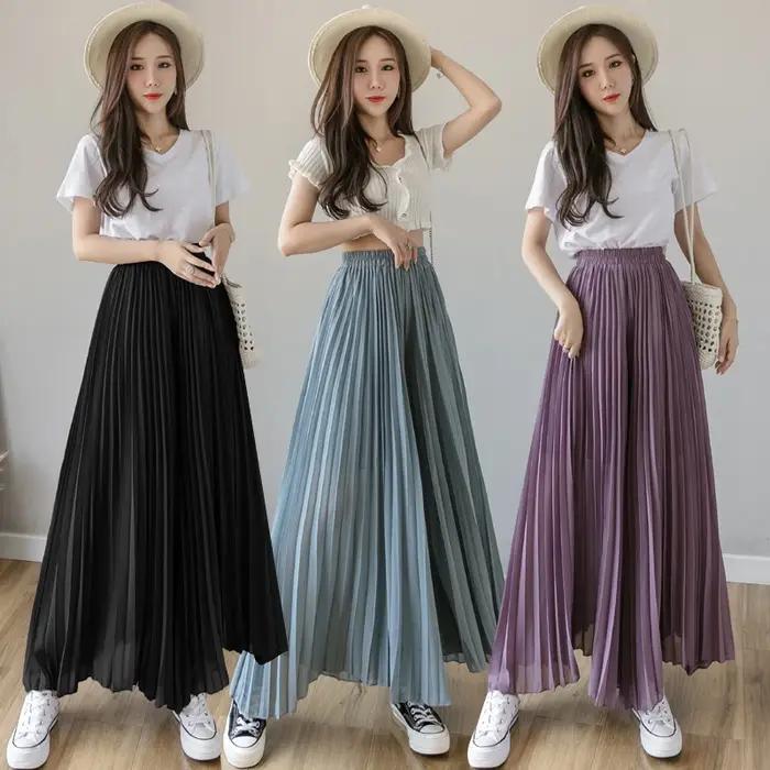 Pantalon large plissé en mousseline de soie pour femme, taille haute, neuf cents, Hakama, coréen, pl