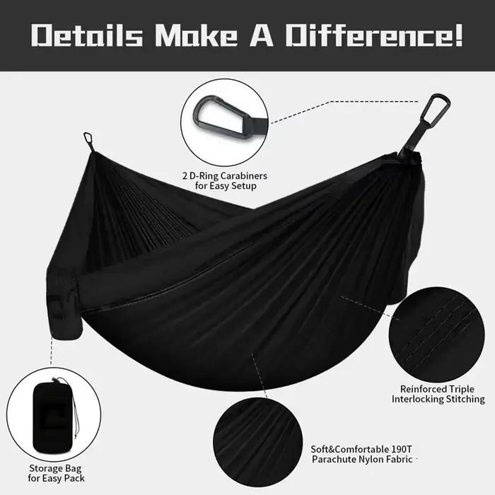 Double hamac de Camping surdimensionné, hamac à sangles d'arbre Portable, hamac de voyage en Nylon 2