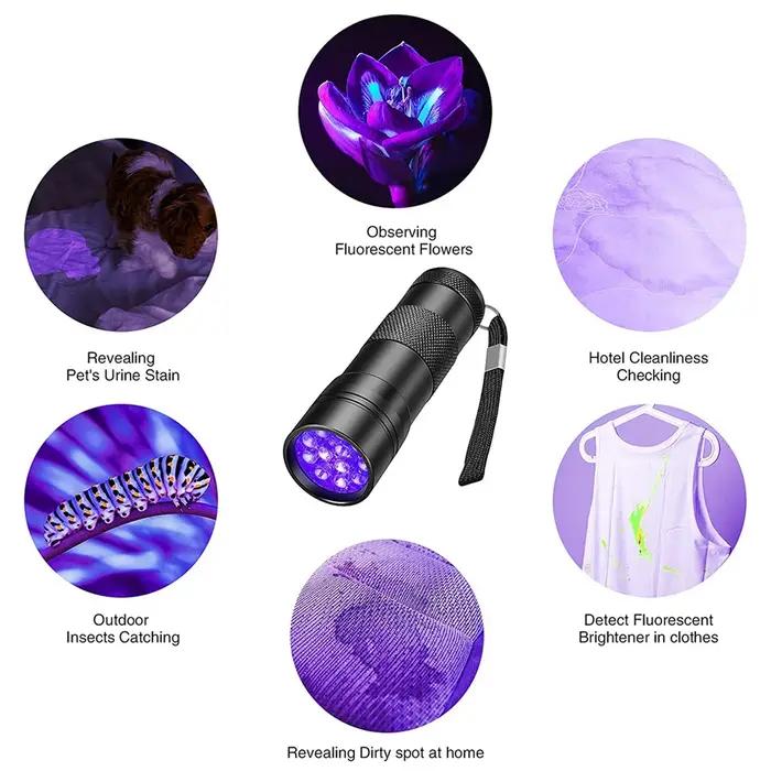 Lampes de poche UV portables étanches à lumière noire, 12 Led, 395nm, Mini détecteur de torche pour