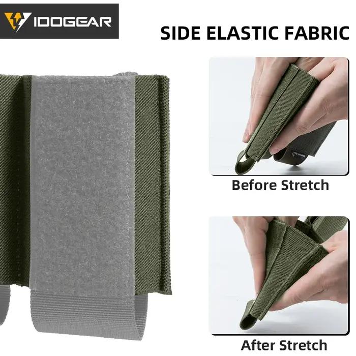 Poche triple chargeurs IDOGEAR 3598 : étui élastique hook loop accès rapide pour plateformes tactiques